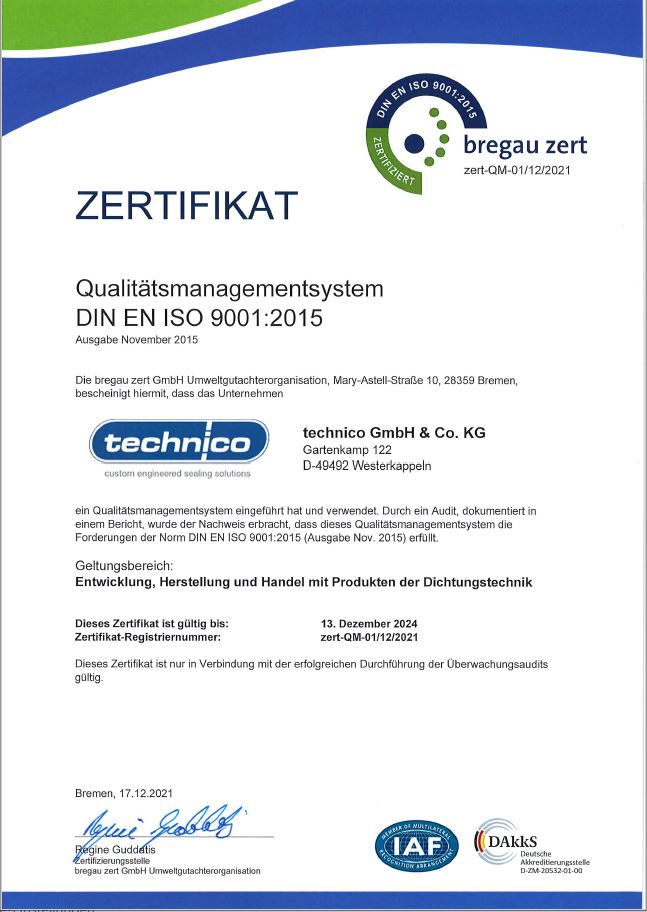 Zertifikat bis 2024 DIN ISO 9001:2015
